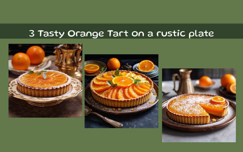 Tasty Orange Tart on a rustic plate Background