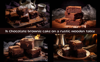 Chocolate brownie cake on a rustic wooden table