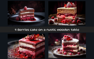 Berries cake on a rustic wooden table