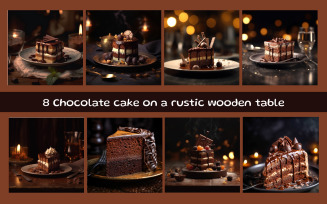 Chocolate cake on a rustic wooden table