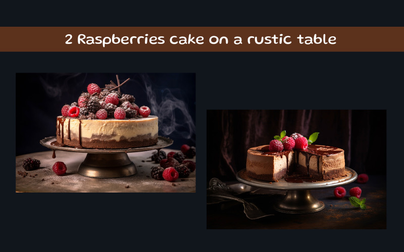 Raspberries cake on a rustic table Background