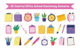 25 Colorful Office School Stationery Elements