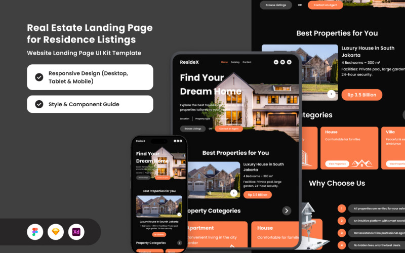 ResideX - Minimalist Real Estate Landing Page UI Element