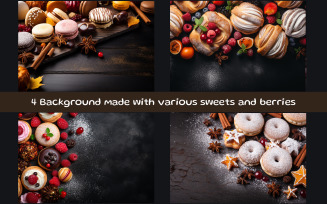 Background made with various sweets and berries