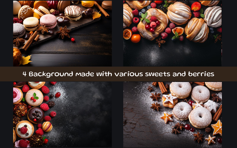 Background made with various sweets and berries
