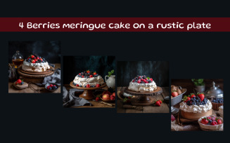 Berries meringue cake on a rustic plate