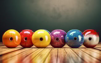 Colorful Bowling Balls on Wooden Table
