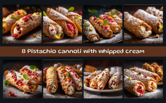 Pistachio cannoli with whipped cream