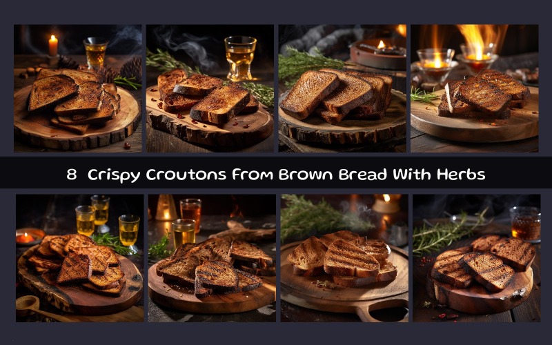 Crispy Croutons From Brown Bread With Herbs Background