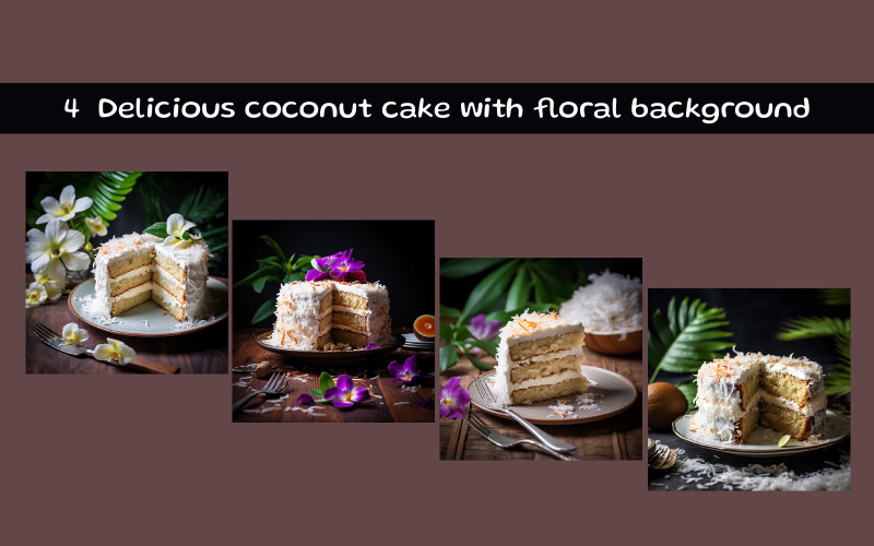 Delicious coconut cake with floral background Background