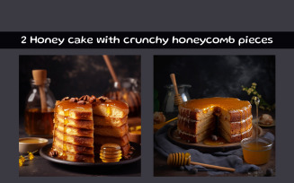 Honey cake with crunchy honeycomb pieces