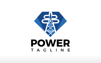Power Diamond With Electric Tower Logo Design