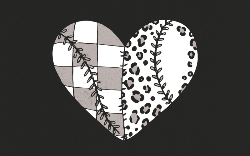 Softball Baseball Heart PNG, Sports Sublimation, Softball Heart PNG, Baseball Heart, Heat Transfer, Illustration