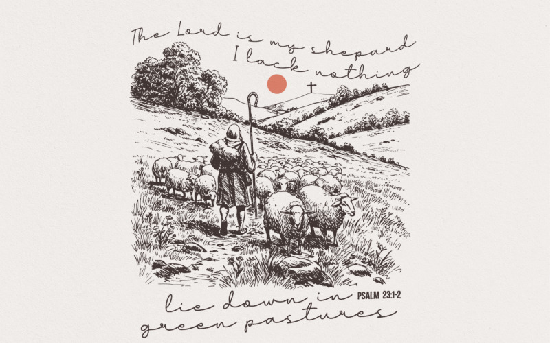 The Lord Is My Shepherd PNG, Easter Christian PNG, Retro Easter PNG, Easter Bible Verse, Groovy Illustration