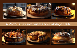 Various pastries sweets on a vintage table