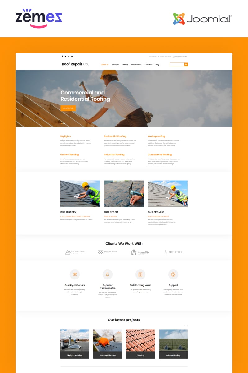 "Service de réparation de toit" thème Joomla adaptatif #50683