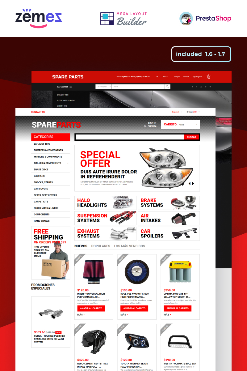 Tema PrestaShop Responsive #50616 "Motor Spare Parts Online Store" - screenshot