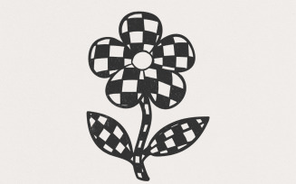 Checkered Flowers PNG, Checkerboard Boho Flower, Checkered Daisy Design, Neutral Checkered Png,