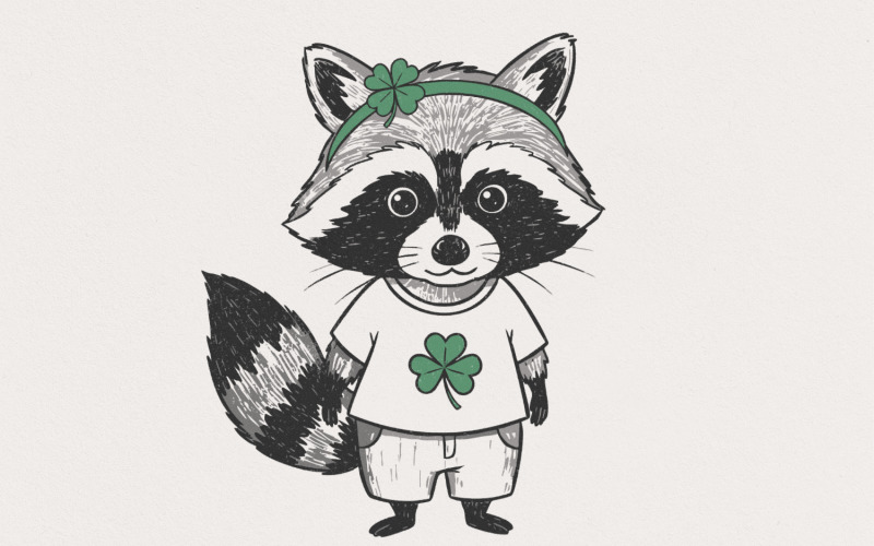Funny Raccoon St Patrick's Day PNG, Retro St Patricks Day PNG, Lucky Shamrock, Coquette St Pattys Illustration