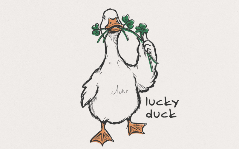 Lucky Duck PNG Sublimation, St Patricks Day Digital Download, Feeling Lucky Vintage PNG, Shamrock Illustration