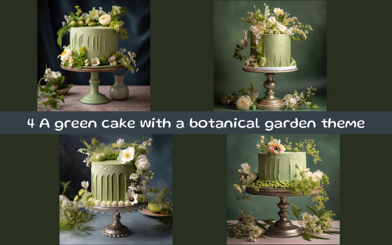 A green cake with a botanical garden theme Illustration