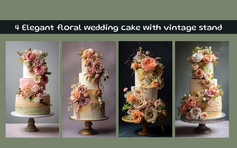 Elegant floral wedding cake with vintage stand Illustration