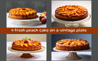 Fresh peach cake on a vintage plate