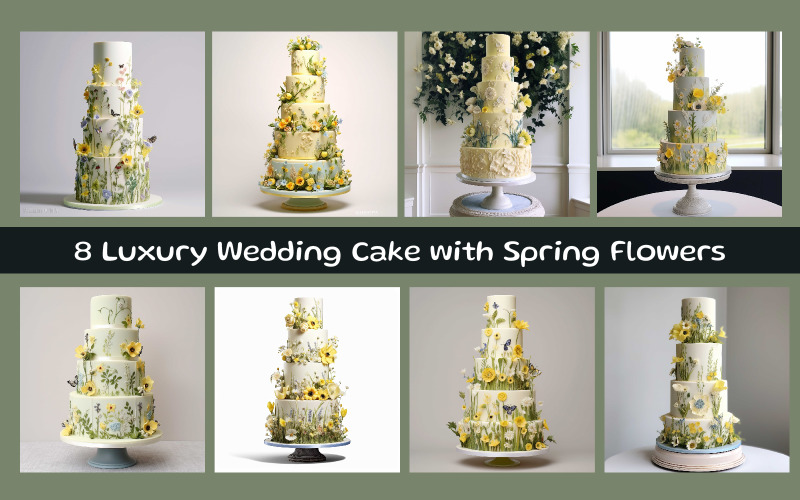 Luxury Wedding Cake with Spring Flowers Illustration