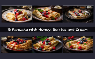 Pancake with Honey, Berries and Cream