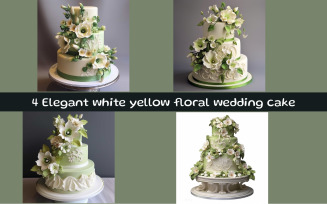 Elegant white yellow floral wedding cake