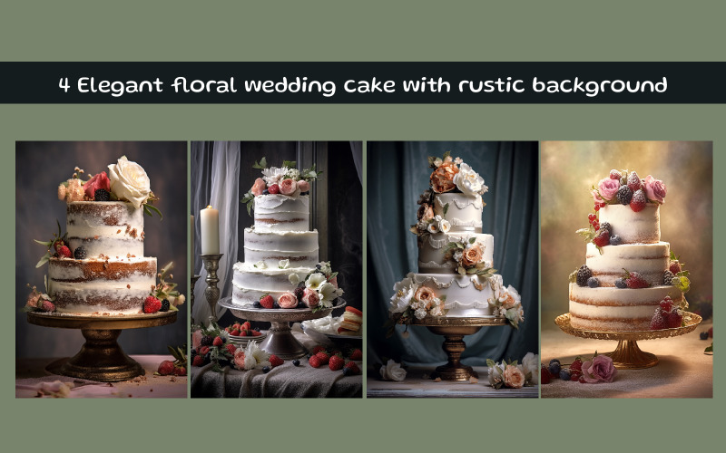 Elegant floral wedding cake with rustic background Background