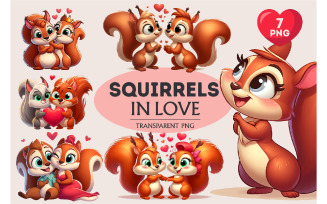 Squirrels in love. Valentine's Day, PNG.