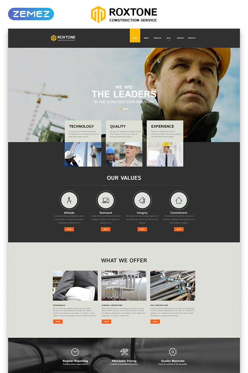 Modello Siti Web Responsive #50726 "Roxtone - Construction Company Responsive Creative HTML"