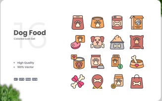 16 Dog Food Colored Icons Set
