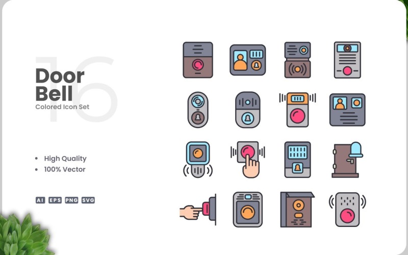 16 Door Bell Colored Icons Set Icon Set