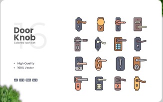 16 Door Knob Colored Icons Set