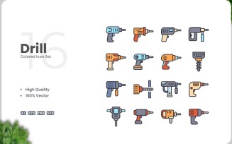 16 Drill Colored Icons Set