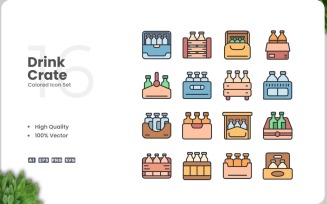 16 Drink Crate Colored Icons Set