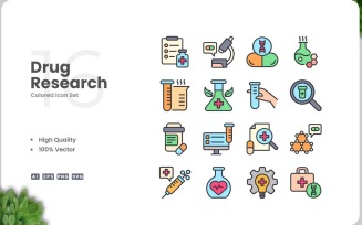 16 Drug Research Colored Icons Set