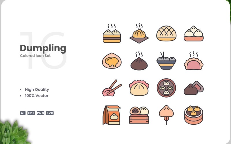 16 Dumpling Colored Icons Set Icon Set