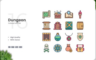 16 Dungeon Colored Icons Set