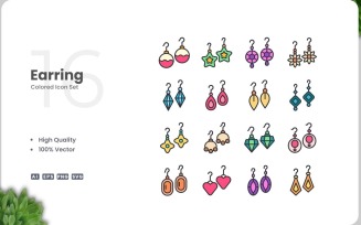 16 Earring Colored Icons Set