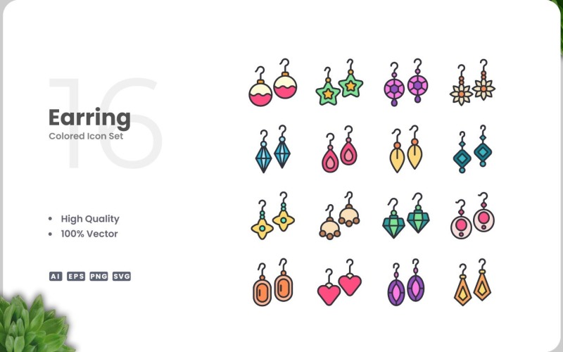 16 Earring Colored Icons Set Icon Set