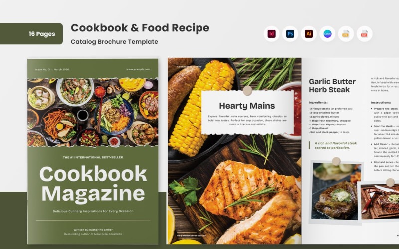 Gourmet Cookbook and Recipe Brochure Design Magazine Template