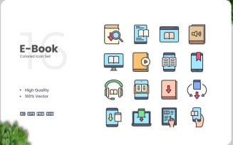 16 E-Book Colored Icons Set