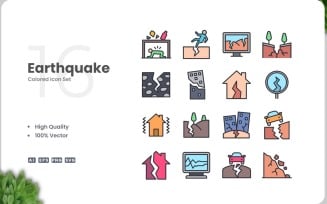 16 Earthquake Colored Icons Set