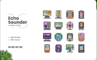 16 Echo Sounder Colored Icons Set