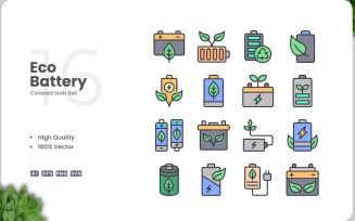 16 Eco Battery Colored Icons Set