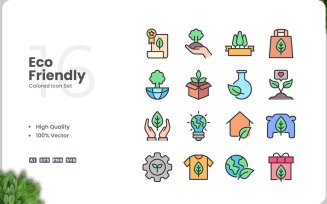 16 Eco Friendly Colored Icons Set