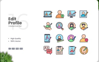 16 Edit Profile Colored Icons Set